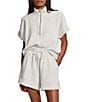 Varley Atrium Coordinating Double Soft High Rise Drawstring Tie Waist Pull-On Shorts, Color:Ivory Marl - Image 4