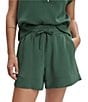 Varley Atrium Double Soft High Rise Drawstring Tie Waist Pull-On Shorts, Color:Cilantro - Image 1