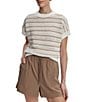 Varley Ciara Stripe Knit Short Sleeve Top, Color:Chanterelle Stripe - Image 1