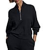 Varley Davidson DoubleSoft® Stand Collar V-Neck Quater Zip Long Sleeve Sweat Jacket, Color:Black - Image 1
