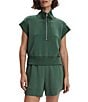Varley Kelly High Neck Cap Sleeve Half Zip Double Soft Cropped Sweatshirt, Color:Cilantro - Image 1