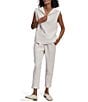 Varley Magnolia 2.0 Half-Zip Mock Neck Sleeveless Tank, Color:Ivory Marl - Image 4