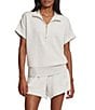 Varley Ritchie Half Zip Short Sleeve Sweatshirt, Color:Ivory Marl - Image 1