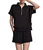 Varley Ritchie Half Zip Short Sleeve Sweatshirt, Color:Black - Image 1