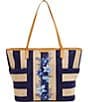 Color:Navy Stripe Straw - Image 1 - Navy Stripe Straw Beach Tote Bag