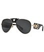 Color:Gold Black - Image 1 - Leather Logo Aviator Sunglasses