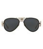 Color:Gold/White - Image 2 - Leather Logo Aviator Sunglasses