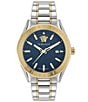 Color:Two Tone - Image 1 - Men's V-Code Analog Two Tone Stainless Steel Blue Dial Watch