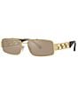 Color:Gold/Brown - Image 1 - Men's VE2257 Greca 60mm Gold Rectangle Sunglasses