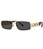 Color:Gold/Grey - Image 1 - Men's VE2257 Greca 60mm Grey Rectangle Sunglasses