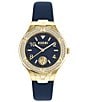Color:Blue - Image 1 - Versus Versace Women's Vittoria Crystal Analog Blue Leather Strap Watch