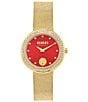 Color:Gold/Red - Image 1 - Versus By Versace Women's Lea Crystal Analog Gold Stainless Steel Mesh Bracelet Watch