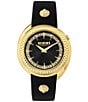 Color:Black/Gold - Image 1 - Versus By Versace Women's Tortona Crystal Two Hand Black Leather Strap Watch