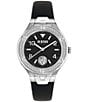 Color:Black - Image 1 - Versus By Versace Women's Vittoria Crystal Analog Black Leather Strap Watch