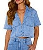 VICI Collection Coordinating Denim Collared Short Sleeve Button Front Top - Image 1