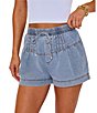 VICI Collection Coordinating Denim Contrast Seam Drawstring Shorts - Image 5