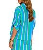 VICI Collection Coordinating Multi Stripe Point Collar Roll Sleeve Button Front Blouse - Image 2