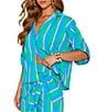 VICI Collection Coordinating Multi Stripe Point Collar Roll Sleeve Button Front Blouse - Image 3