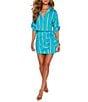 VICI Collection Coordinating Multi Stripe Point Collar Roll Sleeve Button Front Blouse - Image 4