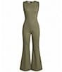 VICI Collection Crew Neck Sleeveless Front Seam Denim Flared Jumpsuit - Image 5