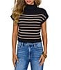 VICI Collection Mock Neck Cap Sleeve Striped Knit Top - Image 1