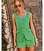 VICI Collection Square Neck Sleeveless Button Front Romper - Image 4