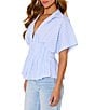VICI Collection Striped Collared Short Sleeve Button Front Peplum Blouse - Image 3