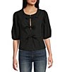 Vigoss Front-Bow-Detailed Short Sleeve Top,Specials : American Fashion Style Bags On Sale