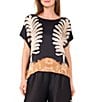 Vince Camuto Printed Crew Neck Short Sleeve Caftan Blouse, Color:Rich Black - Image 1