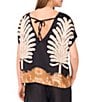 Vince Camuto Printed Crew Neck Short Sleeve Caftan Blouse, Color:Rich Black - Image 2