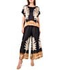 Vince Camuto Printed Crew Neck Short Sleeve Caftan Blouse, Color:Rich Black - Image 3