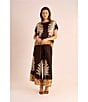 Vince Camuto Printed Crew Neck Short Sleeve Caftan Blouse, Color:Rich Black - Image 5
