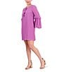 Color:Violet - Image 3 - 3/4 Sleeve Tie Front Chiffon Float Wide Pleated Dress