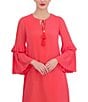 Color:Hot Coral - Image 3 - 3/4 Sleeve Tie Front Chiffon Float Wide Pleated Dress