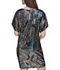 Color:Black Multi - Image 2 - Abstract Printed Disco Sequin Boat Neck Short Sleeve Sheath Dress