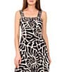 Vince Camuto Abstract Printed Square Neck Sleeveless Tiered Maxi Shift Dress, Color:Rich Black - Image 3