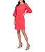 Vince Camuto Boat Neck 3/4 Laser-Cut Puff Sleeve Stretch Crepe Sheath Dress, Color:Hot Coral - Image 1