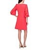 Vince Camuto Boat Neck 3/4 Laser-Cut Puff Sleeve Stretch Crepe Sheath Dress, Color:Hot Coral - Image 2
