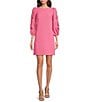 Vince Camuto Boat Neck 3/4 Laser-Cut Puff Sleeve Stretch Crepe Sheath Dress, Color:Lipstick Pink - Image 1