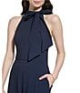 Color:Navy - Image 3 - Sleeveless Bow Tie Mock Neck Jumpsuit