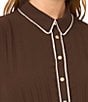 Vince Camuto Button Down Collar Long Sleeve Chiffon Trim Dress - Image 3