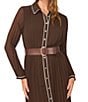 Vince Camuto Button Down Collar Long Sleeve Chiffon Trim Dress - Image 4