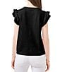 Color:Rich Black - Image 2 - Short Ruffled Sleeve Crew Neck Knit Top