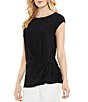 Color:Rich Black - Image 1 - Cap Sleeve Mixed Media Textured Tie Front Top