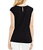 Color:Rich Black - Image 2 - Cap Sleeve Mixed Media Textured Tie Front Top
