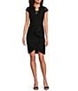 Vince Camuto Cap Sleeve Wrap Lace V-Neck Sheath Dress, Color:Black - Image 1
