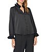 Vince Camuto Charmeuse Pleated Ruffle V-Neck Collar Blouse - Image 1
