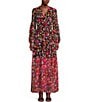 Color:Black Multi - Image 1 - Chiffon Floral Print V-Neck Long Sleeve Pocketed A-Line Maxi Dress
