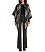 Vince Camuto Classic Plaid Whipstitch Triangle Cape Wrap, Color:Black Neutral - Image 3