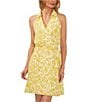 Color:Bright Lemon - Image 3 - Collared V-Neck Sleeveless Geometric Print Wrap Dress